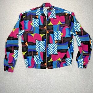 VTG Kensington Square Women Jacket Medium Bomber Geometric Art Academia USA